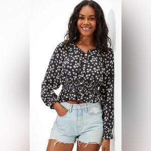 American Eagle Womens Printed Button-Up Bubble Top size large